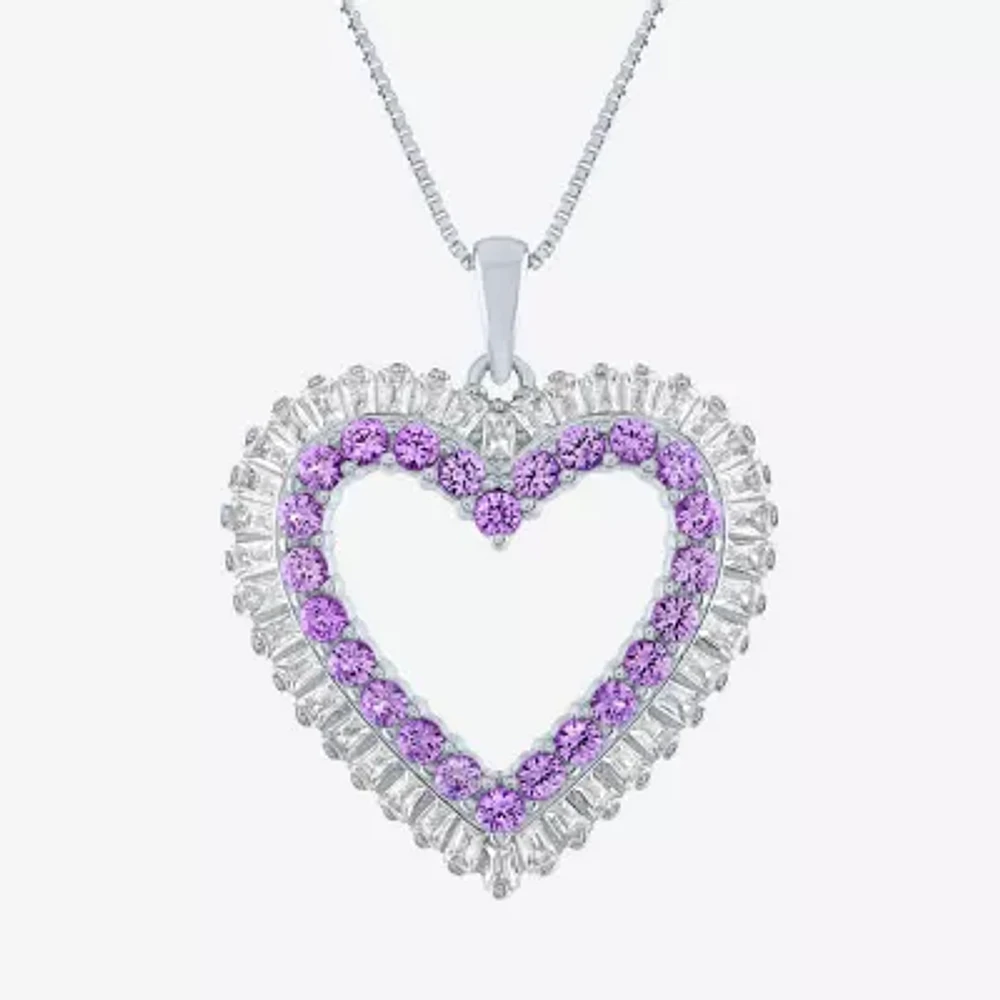 Womens Lab Created Purple Amethyst Sterling Silver Heart 18 Inch Pendant Necklace