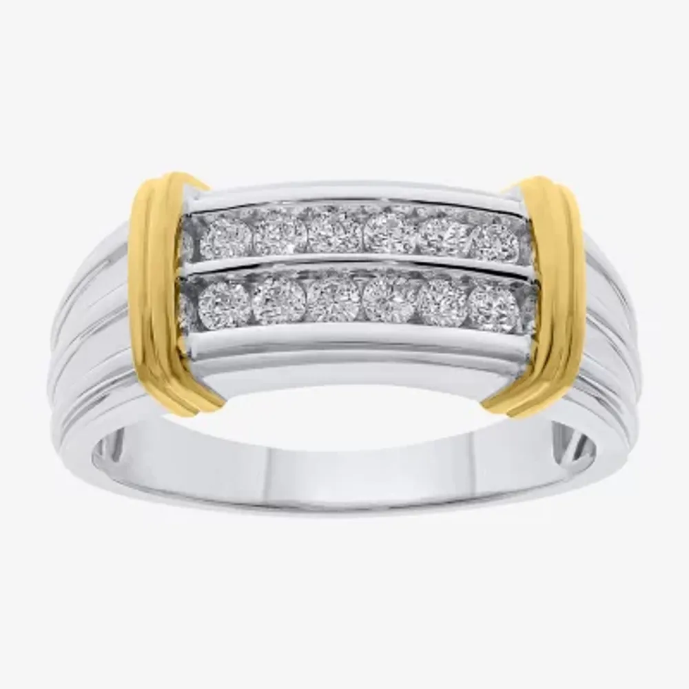 Mens 1/2 CT. T.W. Natural White Diamond 14K Gold Over Silver Fashion Ring