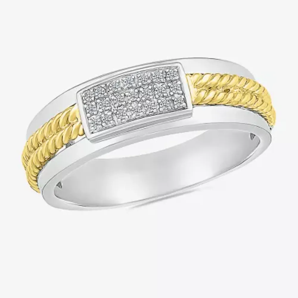 Mens 5.5MM 1/10 CT. T.W. Natural White Diamond 10K Two Tone Gold Wedding Band