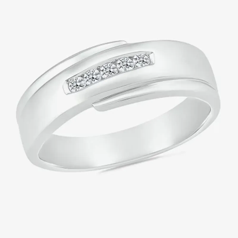 Mens 4.5MM 1/5 CT. Natural White Diamond 10K Two Tone Gold Wedding Band
