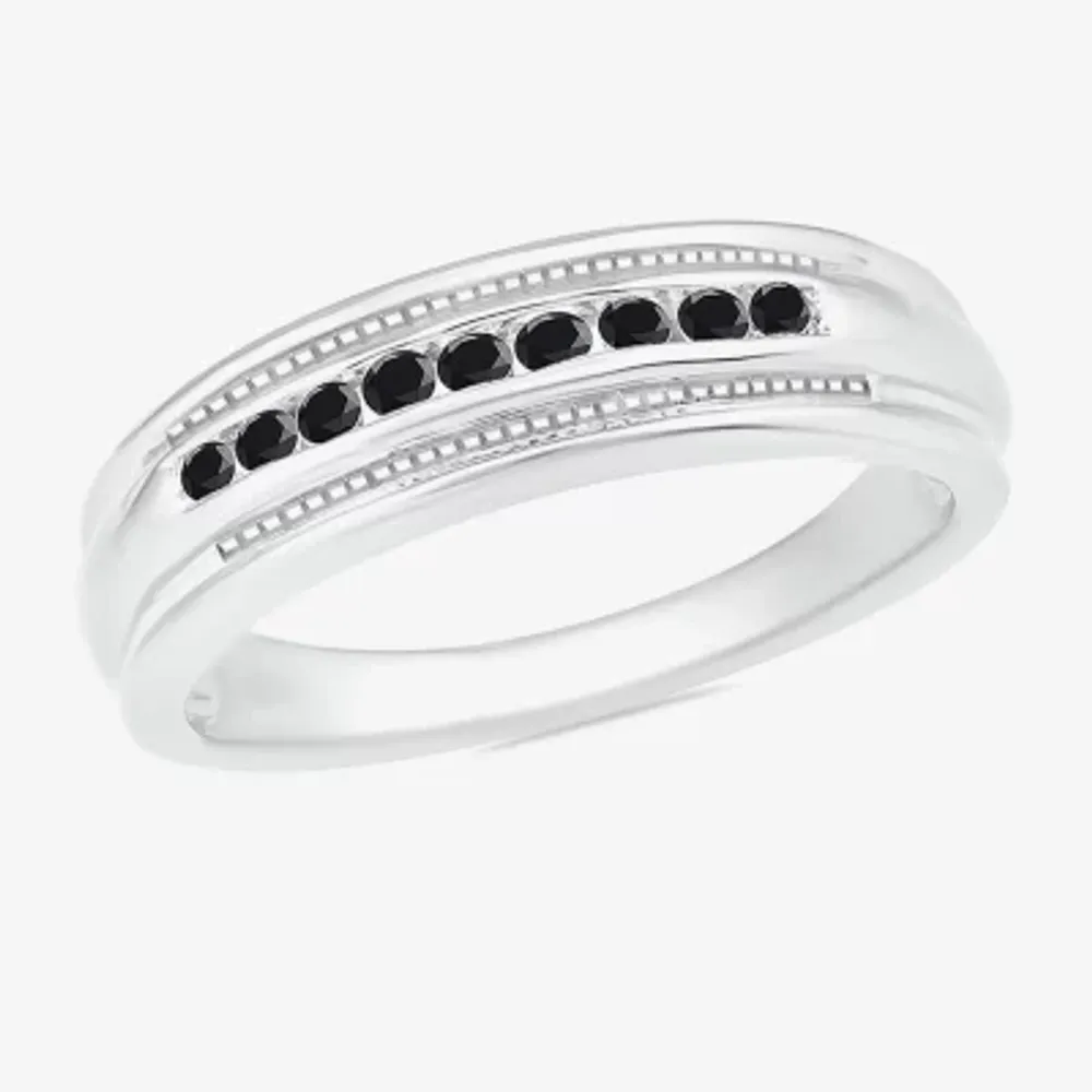 Mens 3MM 1/4 CT. T.W. Natural Black Diamond 10K White Gold Wedding Band