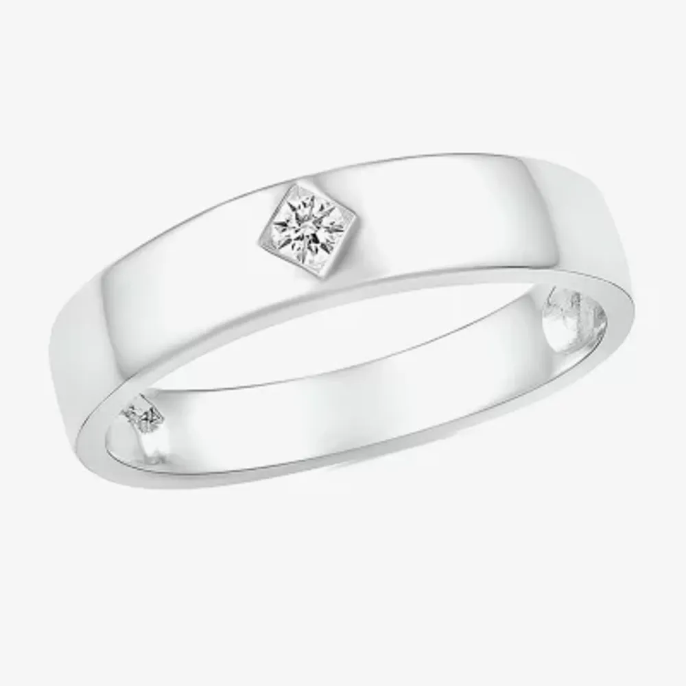 Mens 4MM Diamond Accent Natural White 10K Gold Wedding Band
