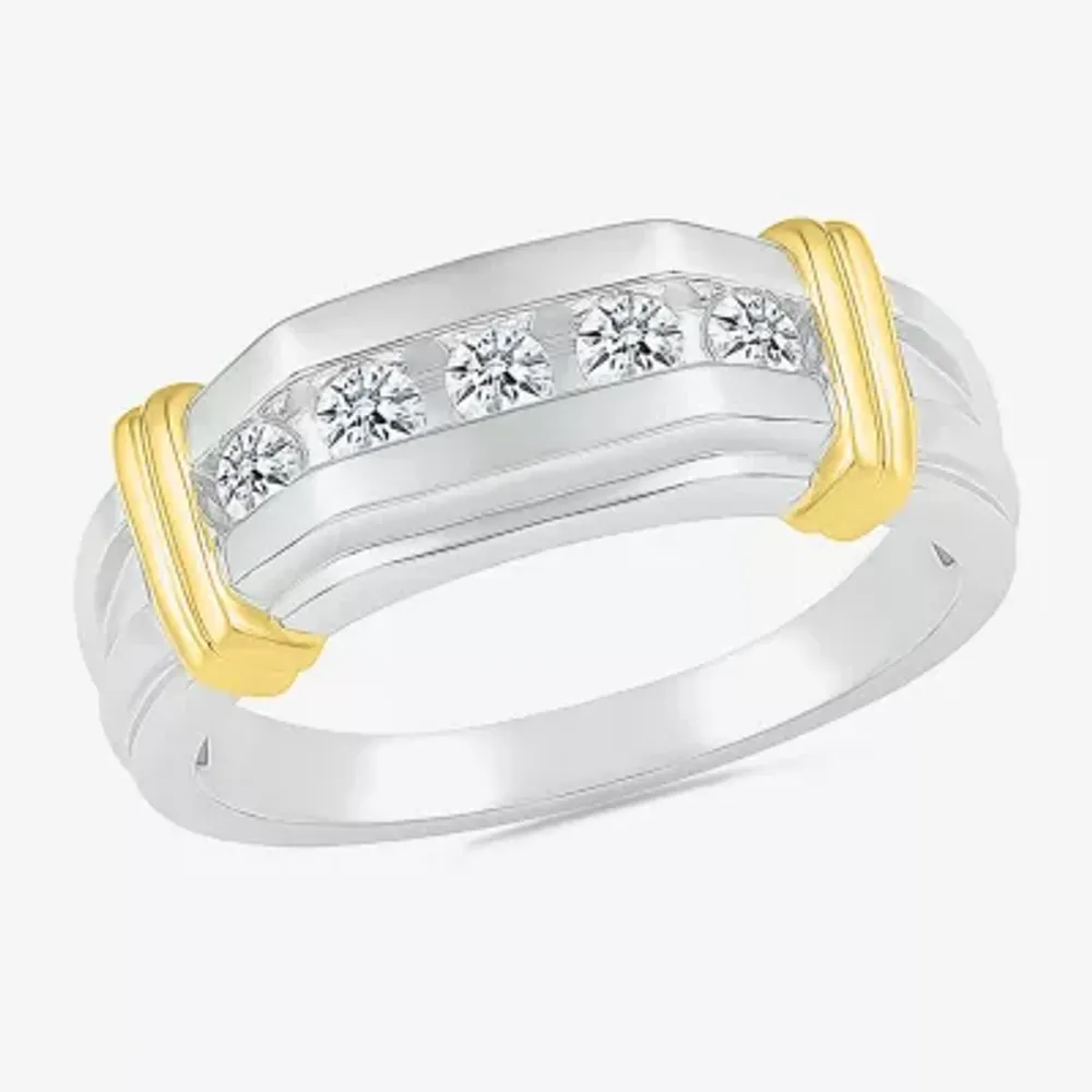 Mens 3MM / CT. T.W. Natural White Diamond 10K Two Tone Gold Wedding Band