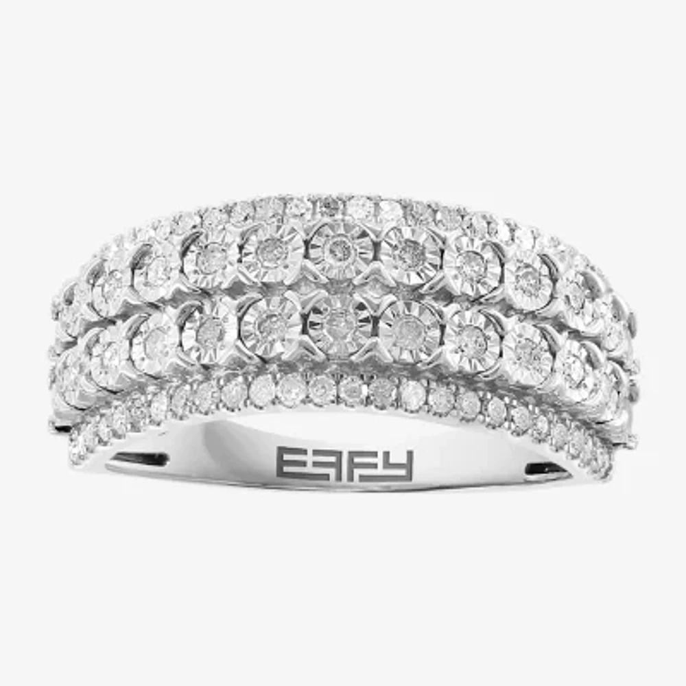 Womens Natural White Diamond Sterling Silver Band