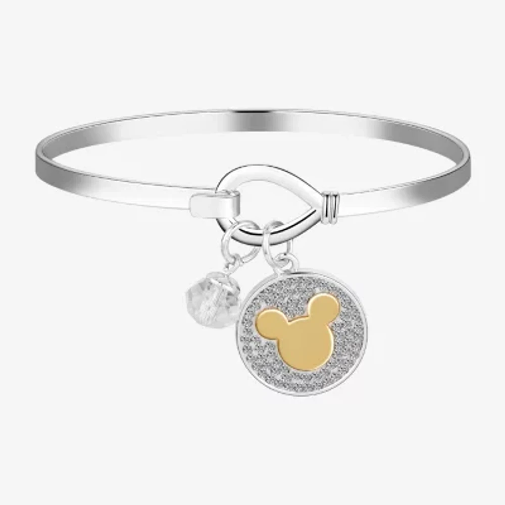 Disney Classics Pave Womens Crystal Pure Silver Over Brass Round Mickey Mouse Bangle Bracelet