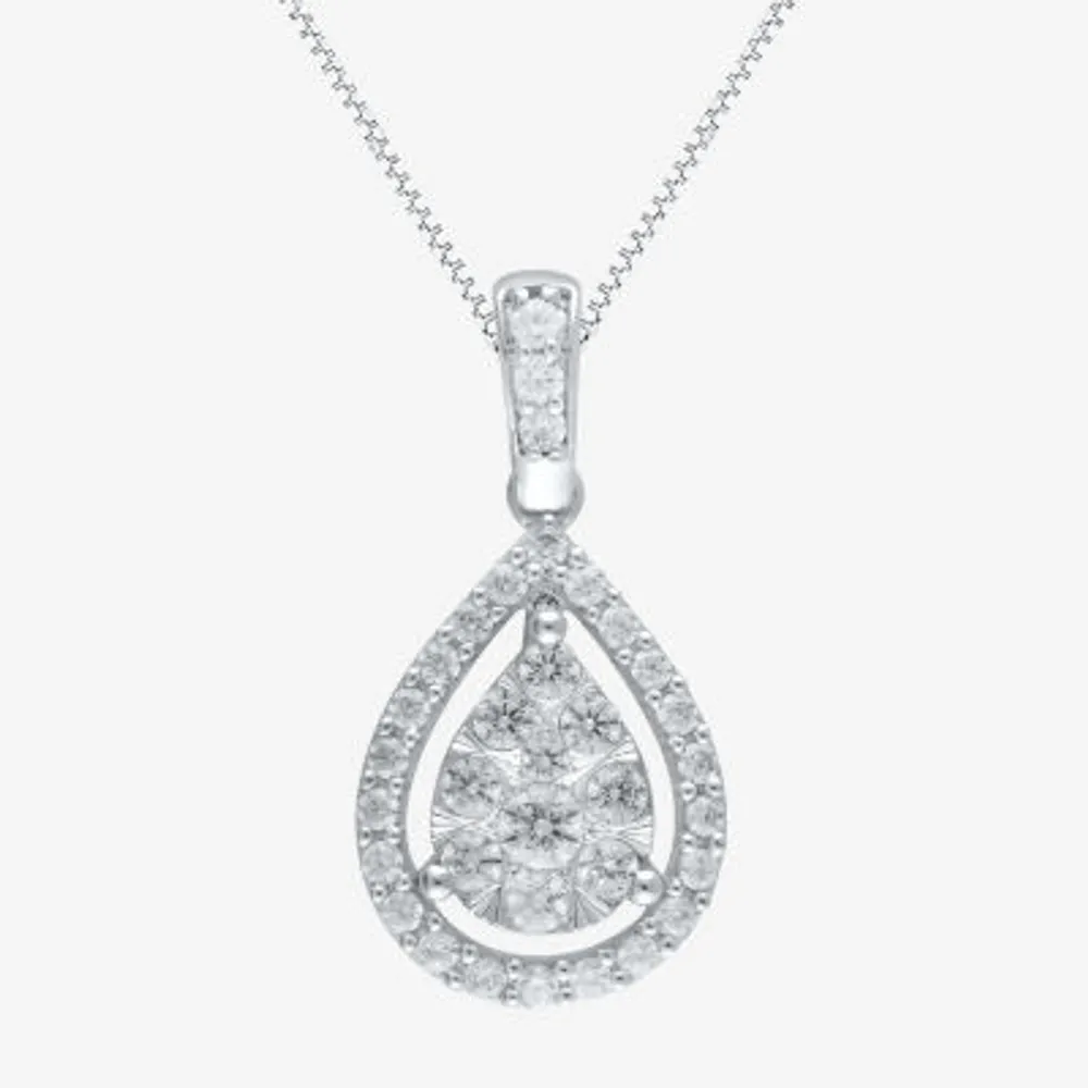 Womens 1/2 CT. T.W. Natural White Diamond 14K White Gold Pear 18 Inch Pendant Necklace