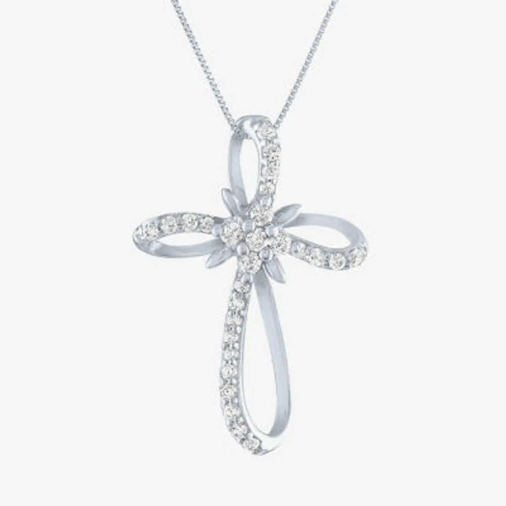 (H-I / I1) Womens 1/3 CT. T.W. Lab Grown White Diamond 10K Gold Cross 18 Inch Pendant Necklace