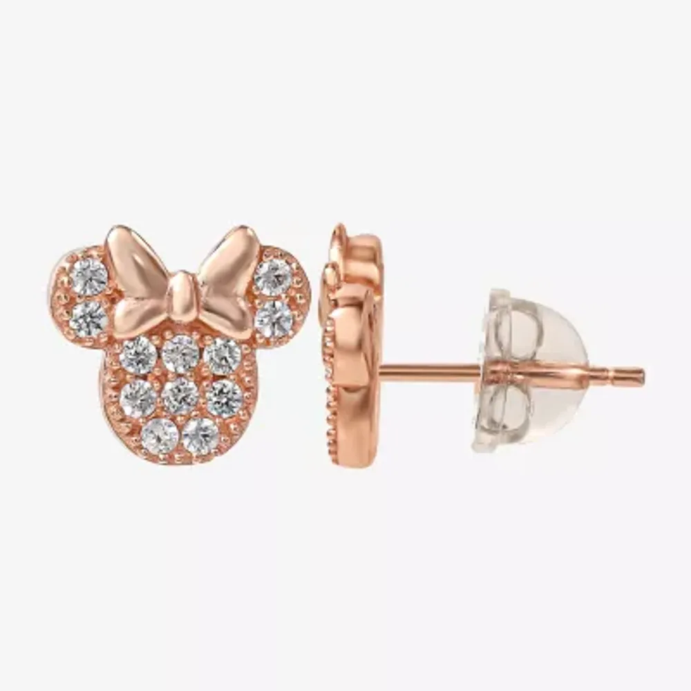 Disney Collection Cubic Zirconia 14K Gold Over Silver 8.9mm Minnie Mouse Stud Earrings