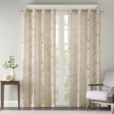 Madison Park Kauna Palm Leaf Grommet Top Sheer Single Curtain Panel