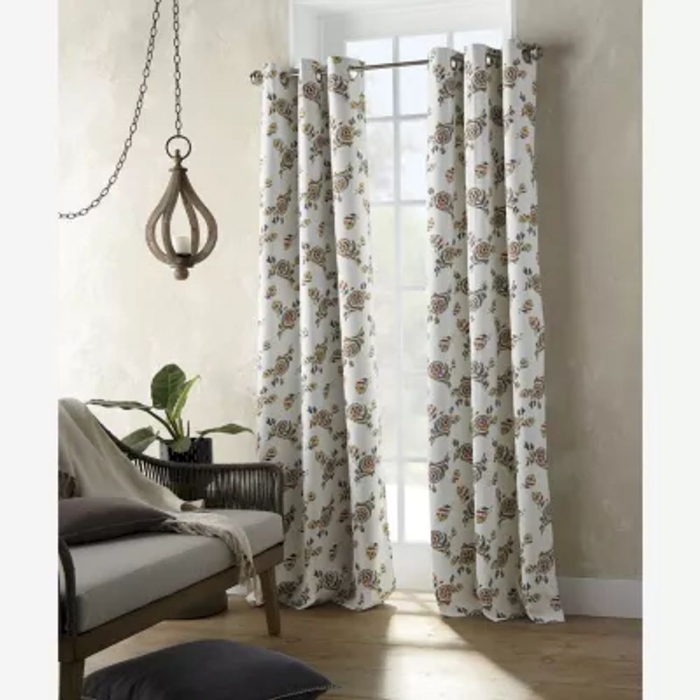 Distant Lands Maura Textured Print Grommet Top 100% Blackout Single Curtain Panel