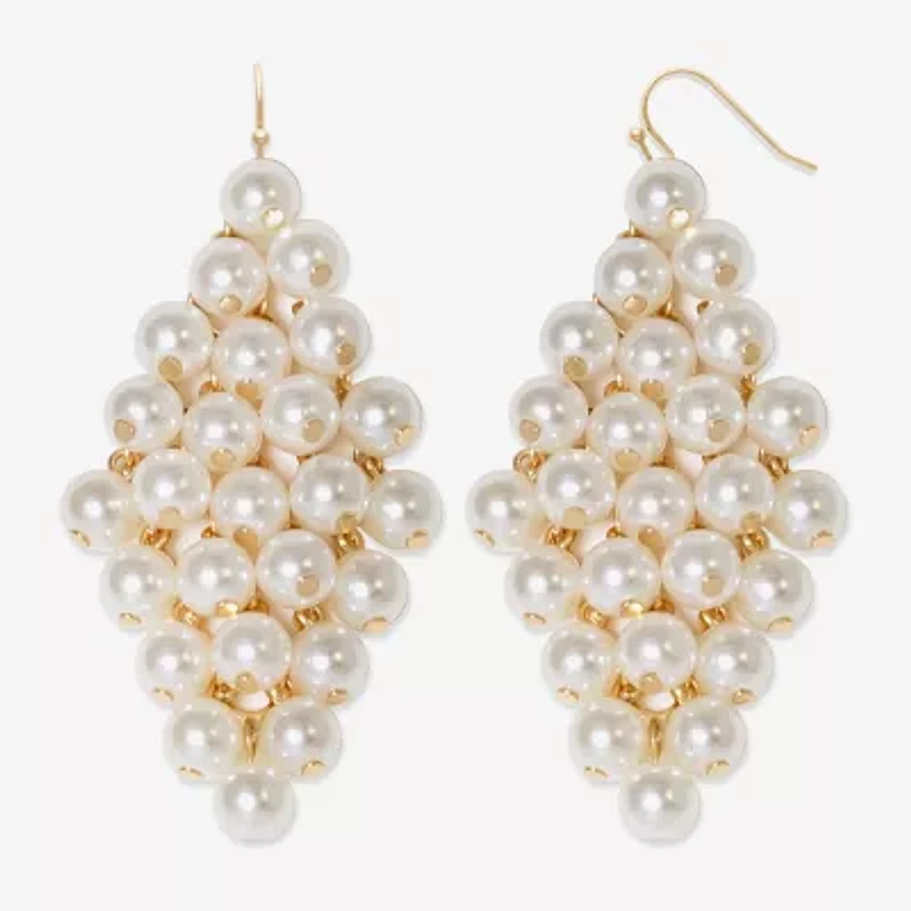 Bold Elements Womens White Simulated Pearl Round Drop Earrings