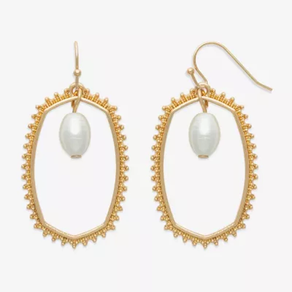 Bold Elements Gold Tone Womens Simulated Pearl Drop Earrings