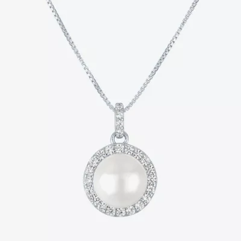 Womens White Cultured Freshwater Pearl Sterling Silver Round 18 Inch Pendant Necklace