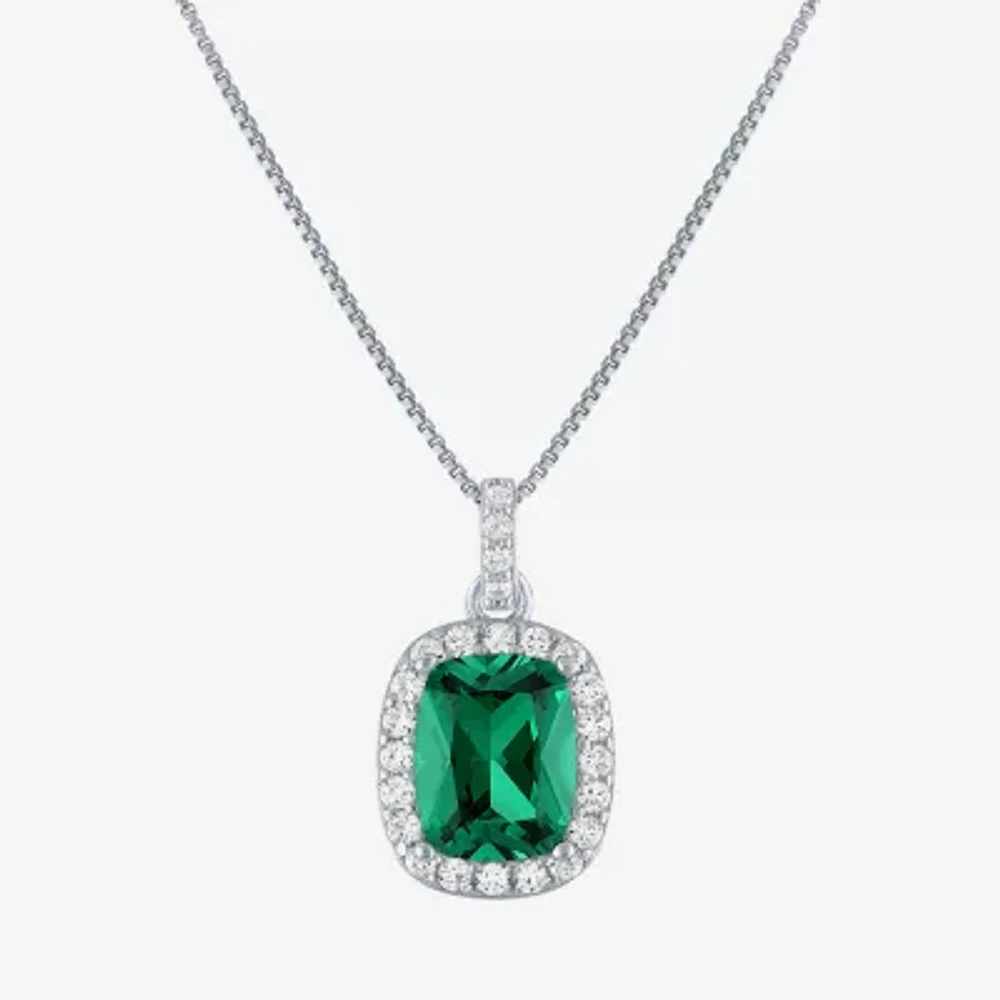 Womens Lab Created Gemstone Sterling Silver Halo Pendant Necklace