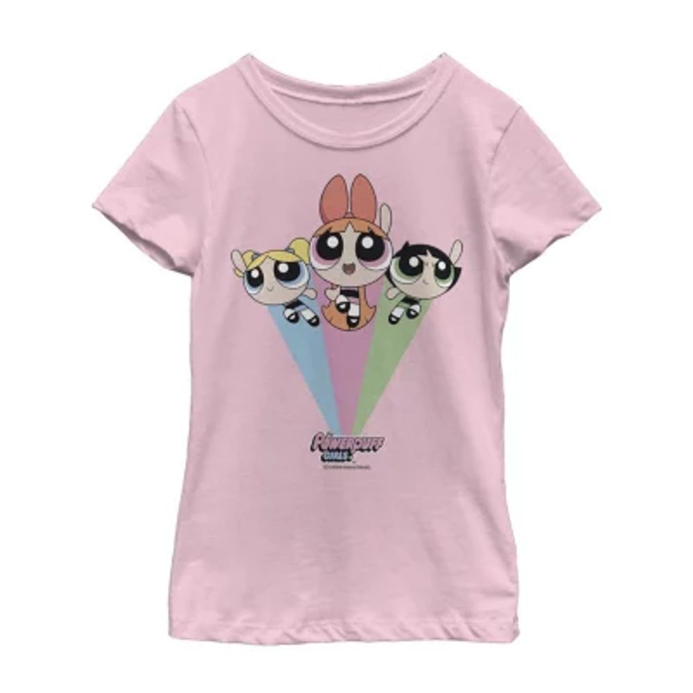 Little & Big Kid Girls Crew Neck Short Sleeve Slim Fit Powerpuff Graphic T-Shirt