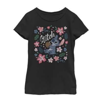 Little & Big Kid Girls Crew Neck Short Sleeve Slim Fit Lilo Stitch Graphic T-Shirt
