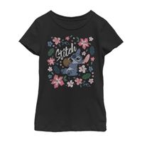 Little & Big Kid Girls Crew Neck Short Sleeve Slim Fit Lilo Stitch Graphic T-Shirt