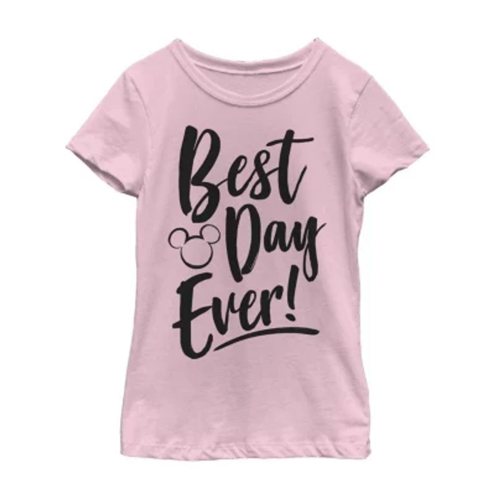 Little & Big Kid Girls Crew Neck Short Sleeve Slim Fit Mickey and Friends Mouse Minnie Graphic T-Shirt