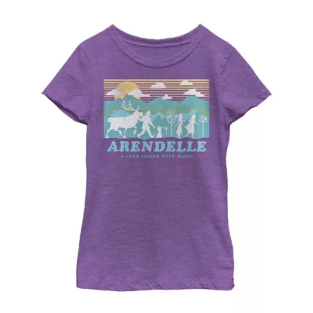 Arendelle Little & Big Kid Girls Crew Neck Short Sleeve Slim Fit Frozen Graphic T-Shirt
