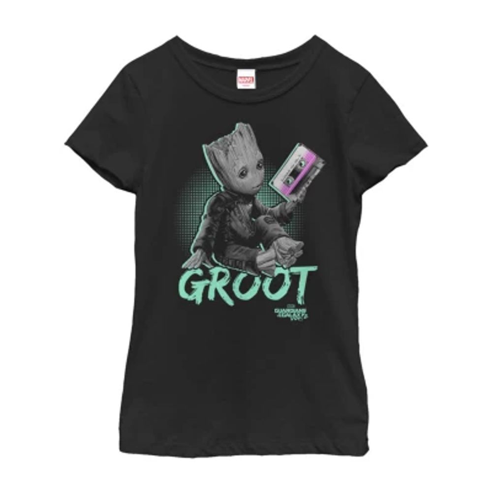 Groot Little & Big Kid Girls Crew Neck Short Sleeve Slim Fit Marvel Graphic T-Shirt