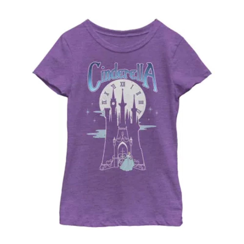 Little & Big Kid Girls Crew Neck Short Sleeve Slim Fit Cinderella Princess Graphic T-Shirt