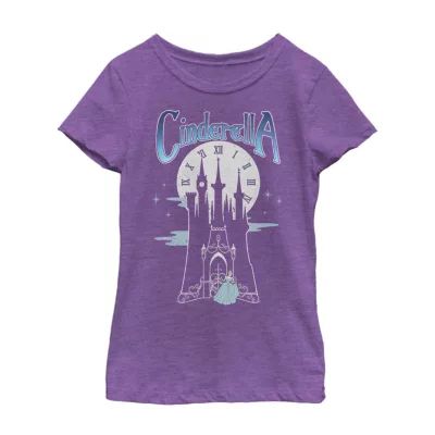 Little & Big Kid Girls Crew Neck Short Sleeve Slim Fit Cinderella Princess Graphic T-Shirt
