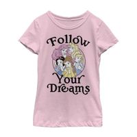 Follow Your Dreams Little & Big Kid Girls Crew Neck Short Sleeve Slim Fit Princess Graphic T-Shirt
