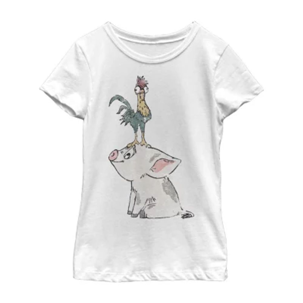 Pua Little & Big Kid Girls Crew Neck Short Sleeve Slim Fit Moana Graphic T-Shirt
