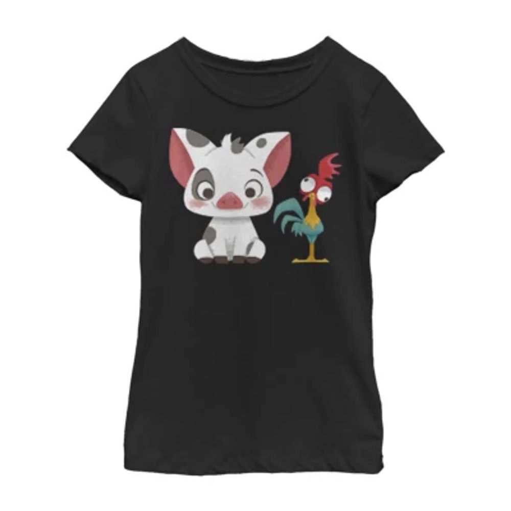 Beach Buds Little & Big Kid Girls Crew Neck Short Sleeve Slim Fit Princess Moana Graphic T-Shirt