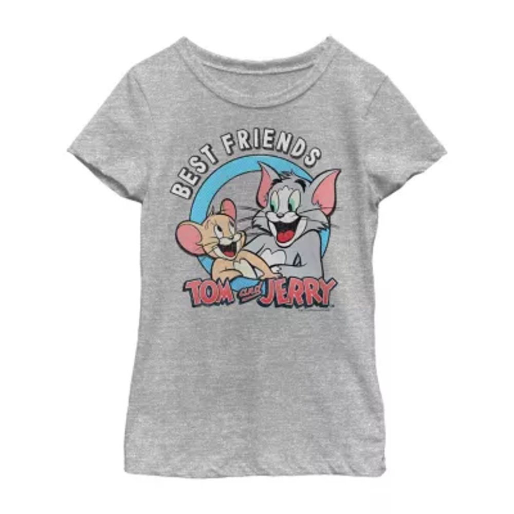 Little & Big Kid Girls Crew Neck Short Sleeve Slim Fit Tom and Jerry Graphic T-Shirt