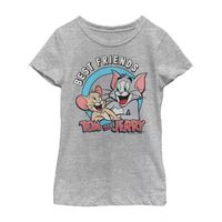 Little & Big Kid Girls Crew Neck Short Sleeve Slim Fit Tom and Jerry Graphic T-Shirt