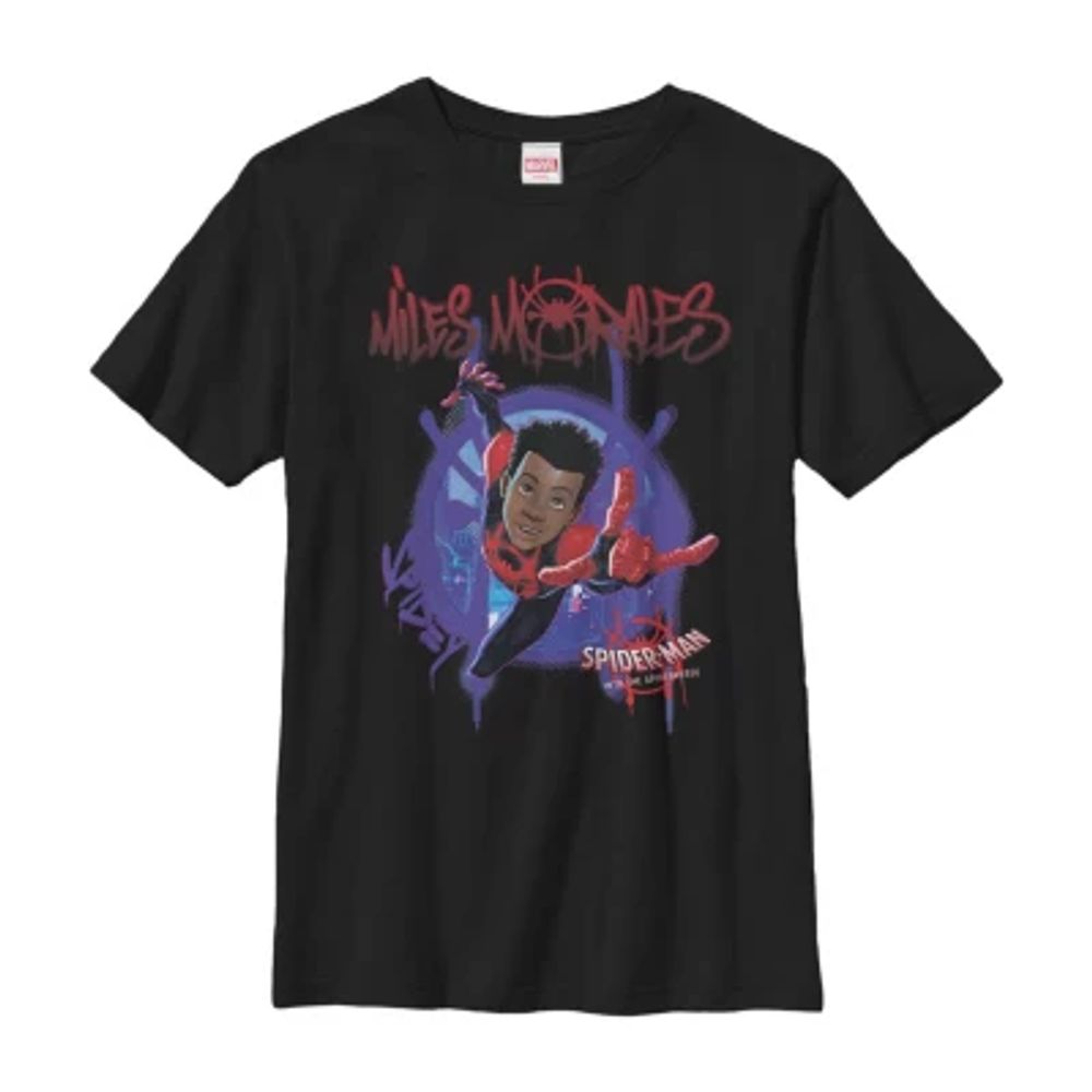 Little & Big Kid Boys Miles Morales Crew Neck Short Sleeve Spiderman Graphic T-Shirt