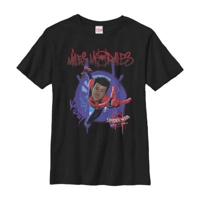 Little & Big Kid Boys Miles Morales Crew Neck Short Sleeve Spiderman Graphic T-Shirt