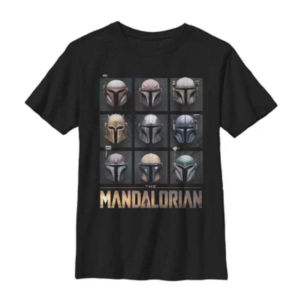 Mandalorian Little & Big Kid Boys Crew Neck Short Sleeve Slim Fit Star Wars Graphic T-Shirt