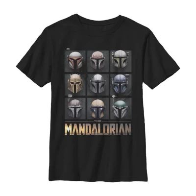 Mandalorian Little & Big Kid Boys Crew Neck Short Sleeve Slim Fit Star Wars Graphic T-Shirt