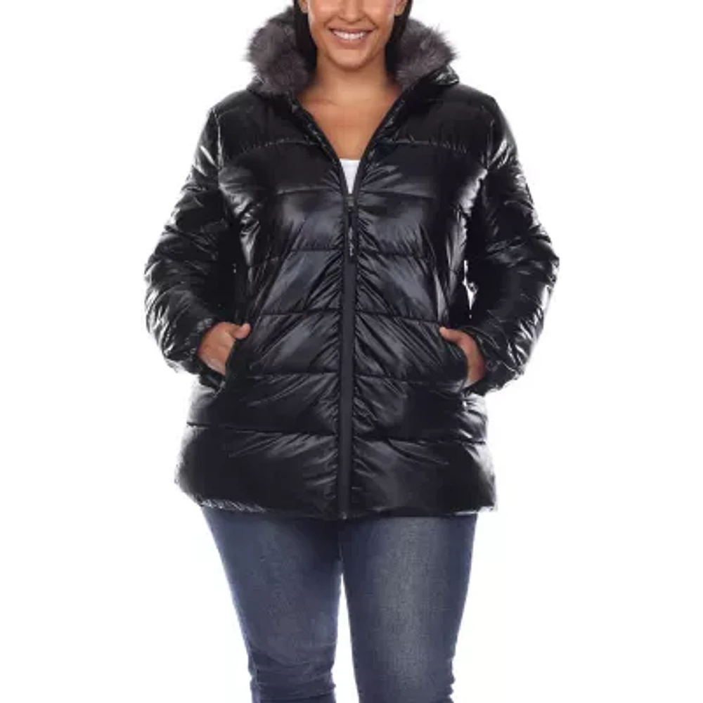 White Mark Womens Hooded Midweight Plus Puffer Jacket