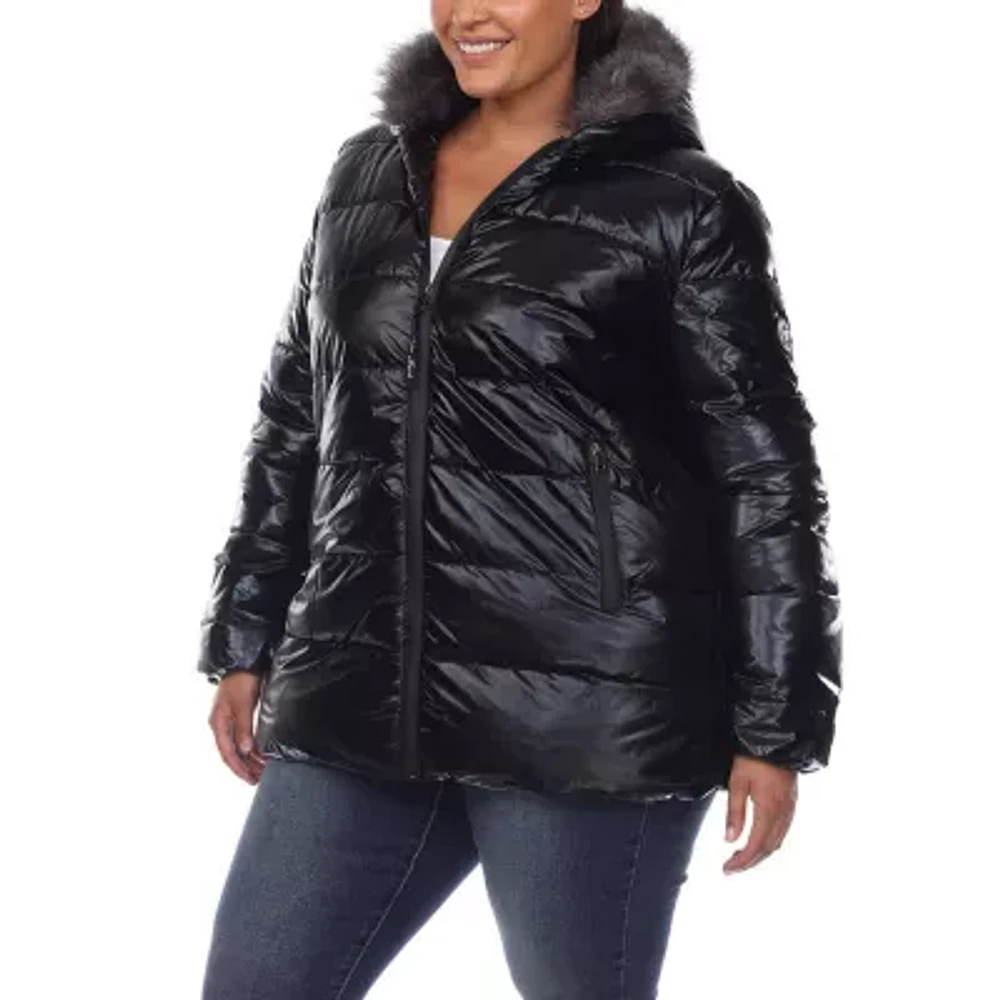 White Mark Womens Hooded Midweight Plus Puffer Jacket