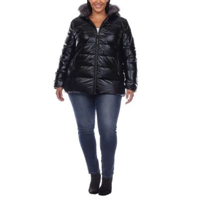 White Mark Womens Hooded Midweight Plus Puffer Jacket