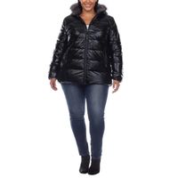 White Mark Womens Hooded Midweight Plus Puffer Jacket
