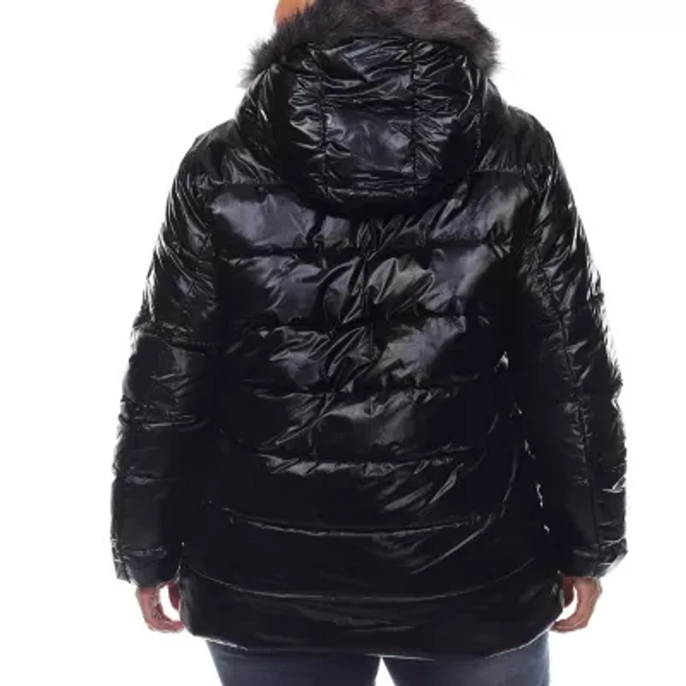 White Mark Womens Hooded Midweight Plus Puffer Jacket