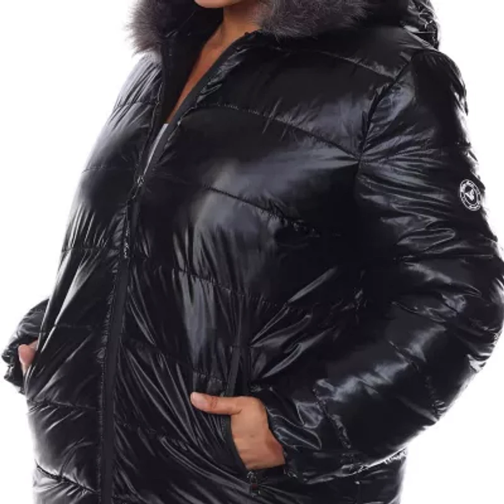 White Mark Womens Hooded Midweight Plus Puffer Jacket