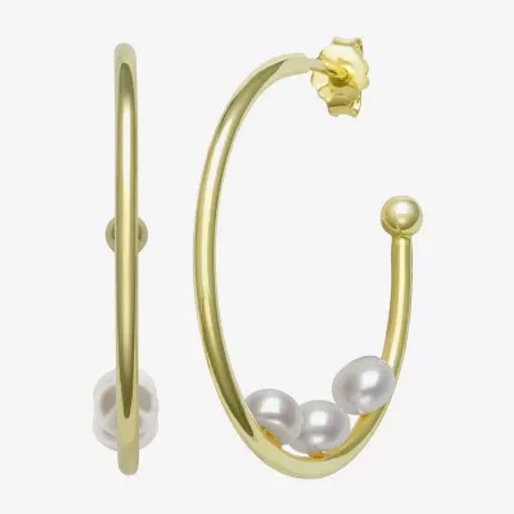 Womens Genuine White Cultured Freshwater Pearl 14K Gold Over Silver 26mm Hoop Earrings