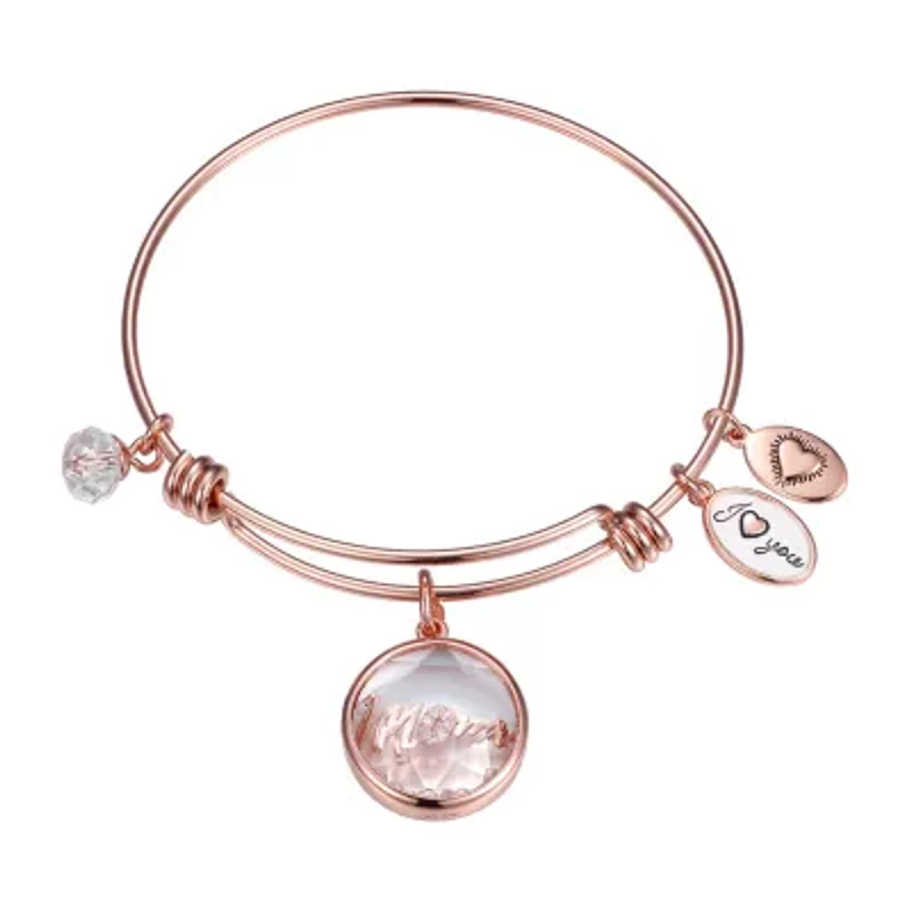 Footnotes Mom Womens Crystal Stainless Steel Round Bangle Bracelet