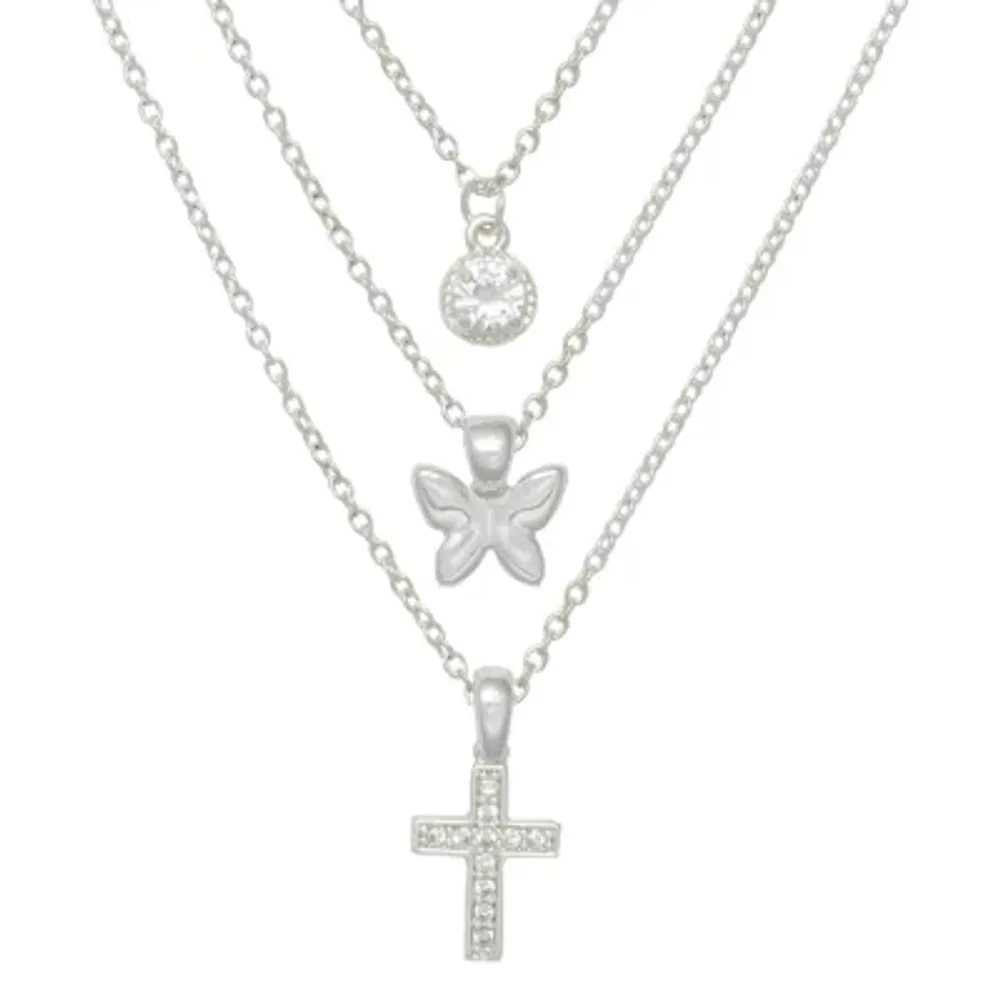 Mixit Womens Cubic Zirconia Butterfly Cross Hypoallergenic 3-pc. Necklace Set