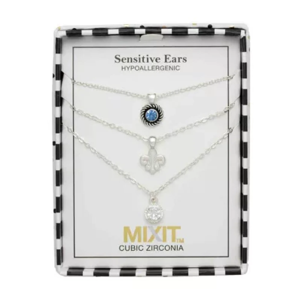 Mixit Womens Cubic Zirconia Hypoallergenic 3-pc. Necklace Set