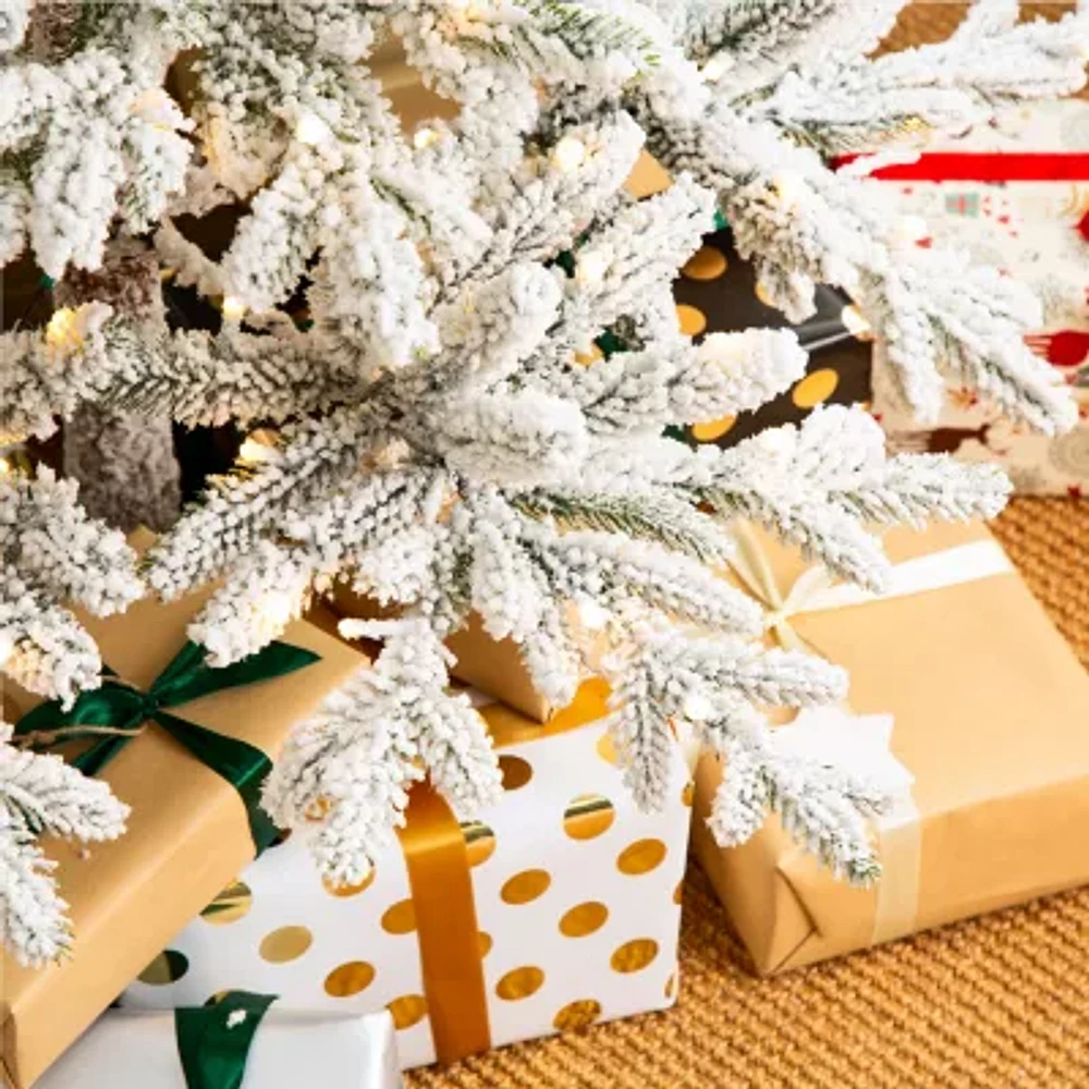 Glitzhome 7 Foot Pre-Lit Flocked Pine Christmas Tree