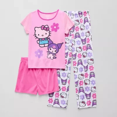 Little & Big Kid Girls Hello Kitty Round Neck Short Sleeve 3-pc. Pajama Sets