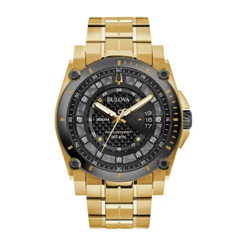 Bulova Precisionist Mens Gold Tone Stainless Steel Bracelet Watch 98d156