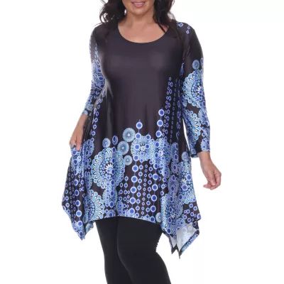 White Mark Plus Rella Womens Scoop Neck 3/4 Sleeve Tunic Top