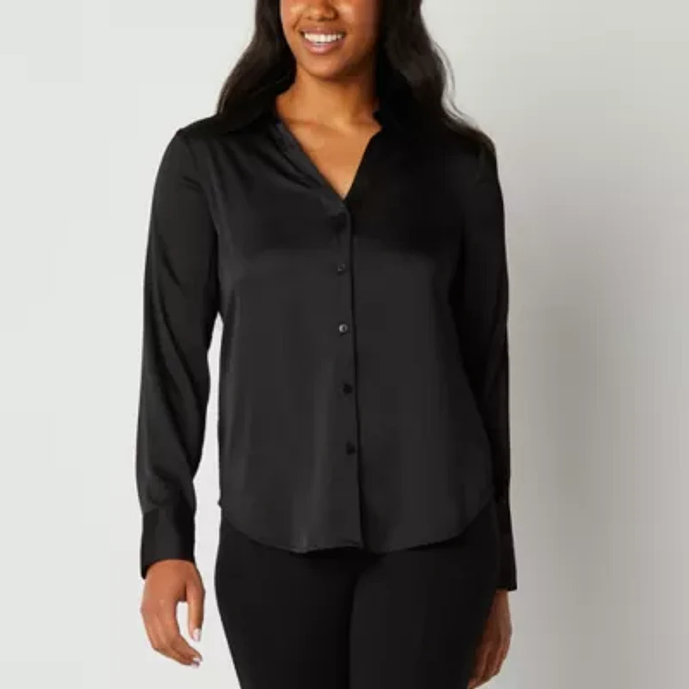 Worthington Womens Long Sleeve Cuffed Regular Fit Button-Down Shirt